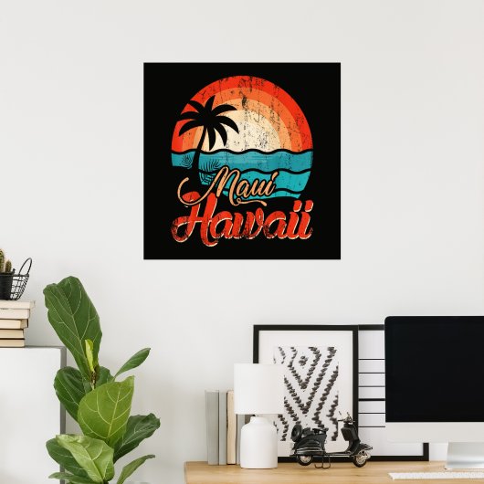 Palmbomen Hawaiaans Strand Poster (Thuiskantoor)