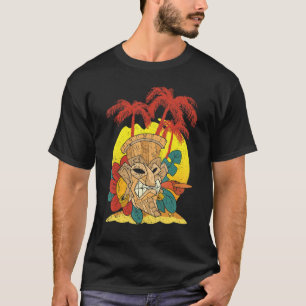 Palmbomen Hawaiaans Tiki Masker Luau Feest Polynes T-shirt