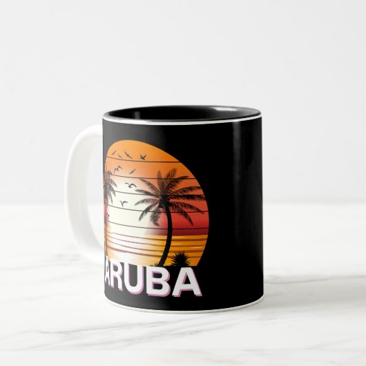  palmbomen in Aruba Tweekleurige Koffiemok (Voorkant links)