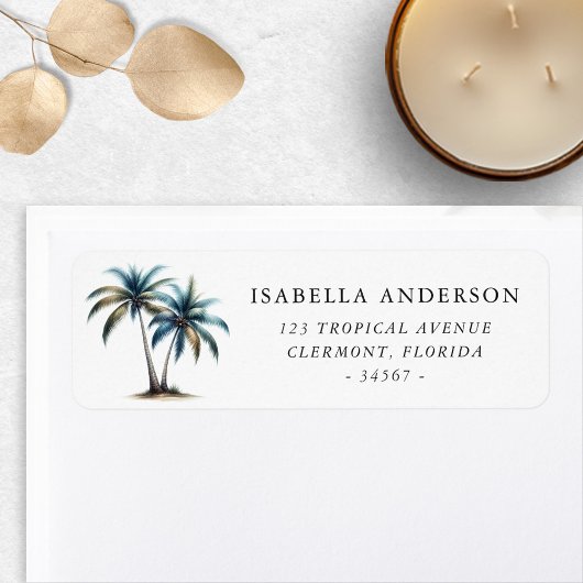 Palmbomen in Blauw Groen Waterverf Retouradres Etiket