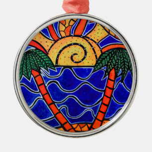 palmbomen in de zonsonderdstaartversiering metalen ornament