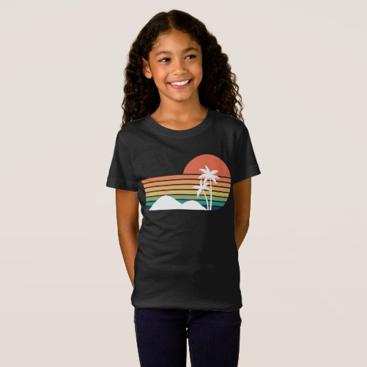 Palmbomen in de zonsondergang Cool Beach ontwerp T-shirt (Voorkant volledig)