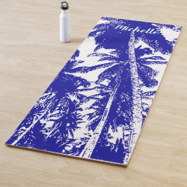 Palmbomen in een blauw en wit geposteriseerd ontwe yogamat