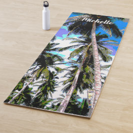 Palmbomen in een kleurrijk geposteriseerd ontwerp yogamat