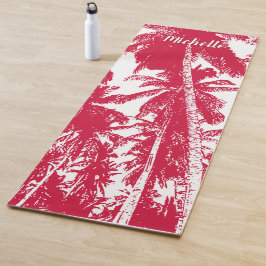 Palmbomen in een rood en wit geposteriseerd ontwer yogamat