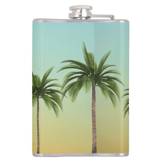 Palmbomen in een straat, strandleven heupfles (Achterkant)