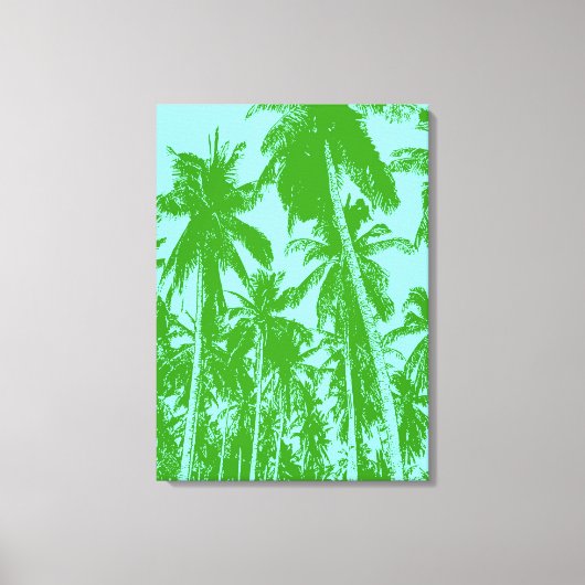Palmbomen in groen en blauw canvas afdruk (Voorkant)