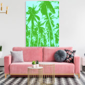 Palmbomen in groen en blauw canvas afdruk (Insitu (Woonkamer))