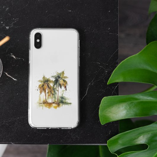 Palmbomen in groene en gele waterverf tropen Case-Mate iPhone case