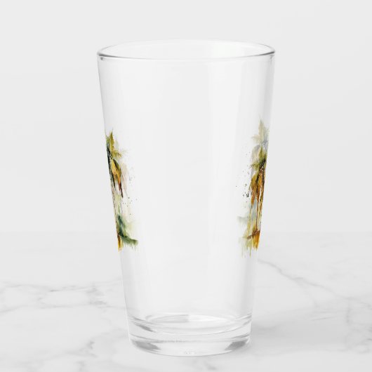 Palmbomen in groene en gele waterverf tropen glas (Links)