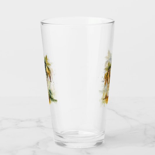 Palmbomen in groene en gele waterverf tropen glas (Rechts)