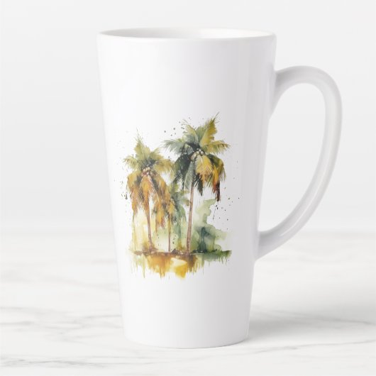 Palmbomen in groene en gele waterverf tropen latte mok (Rechts)