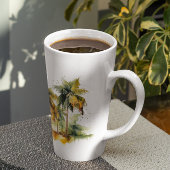 Palmbomen in groene en gele waterverf tropen latte mok