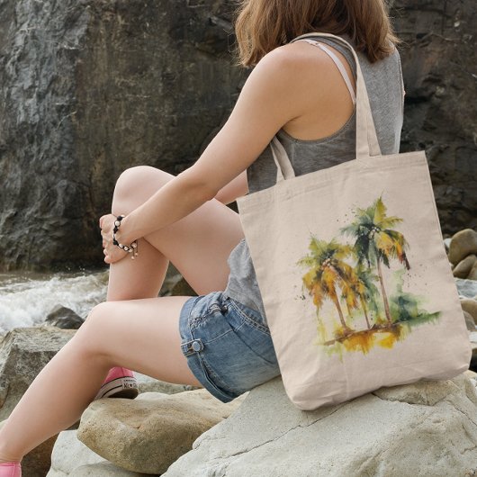 Palmbomen in groene en gele waterverf tropen tote bag