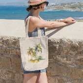 Palmbomen in groene en gele waterverf tropen tote bag