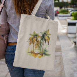 Palmbomen in groene en gele waterverf tropen tote bag
