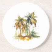 Palmbomen in groene en gele waterverf tropen zandsteen onderzetter (Voorkant)