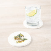 Palmbomen in groene en gele waterverf tropen zandsteen onderzetter (Zijkant)