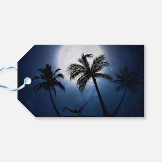 Palmbomen in het moonlicht cadeaulabel (Achterkant Horizontaal)