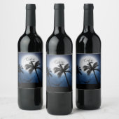 Palmbomen in het moonlicht wijn etiket (Flessen)