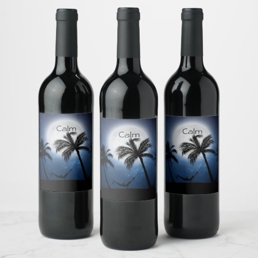 Palmbomen in het moonlicht wijn etiket (Flessen)