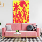 Palmbomen in rood en geel canvas afdruk (Insitu (Woonkamer))