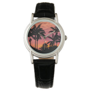Palmbomen in silhouet, Hawaï Horloge