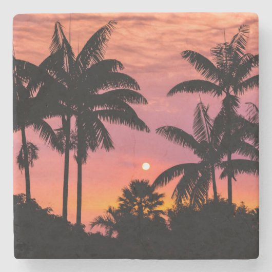Palmbomen in silhouet, Hawaï Stenen Onderzetter (Voorkant)
