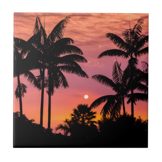 Palmbomen in silhouet, Hawaï Tegeltje (Voorkant)