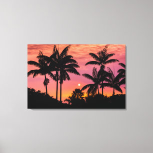 Palmbomen in silhouet, Hawaii Canvas Afdruk