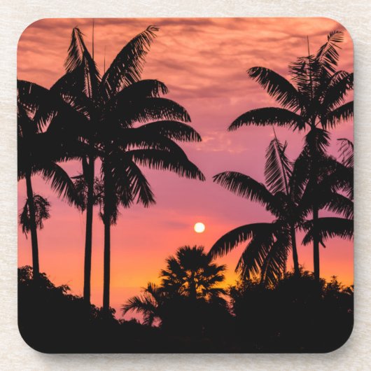 Palmbomen in silhouet, Hawaii Drankjes Onderzetter (Voorkant)