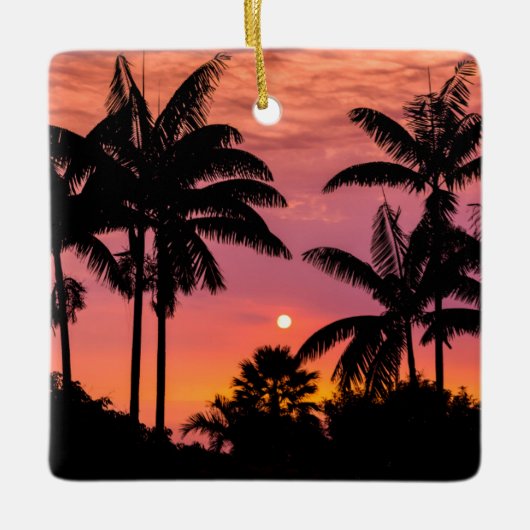 Palmbomen in silhouet, Hawaii Keramisch Ornament (Voorkant)