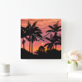 Palmbomen in silhouet, Hawaii Vierkante Klok (Huis)