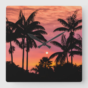 Palmbomen in silhouet, Hawaii Vierkante Klok