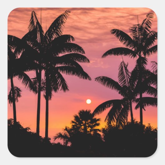 Palmbomen in silhouet, Hawaii Vierkante Sticker (Voorkant)
