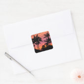 Palmbomen in silhouet, Hawaii Vierkante Sticker (Envelop)