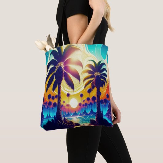 Palmbomen in turkoois en goud tote bag (Dichtbij)