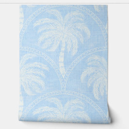 Palmbomen in zachte blauwe tropische kust behang