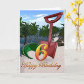 Palmbomen kant strand oceaan tropisch 6e verjaarda kaart (Gele Bloem)