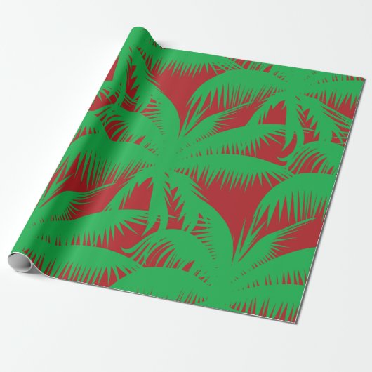 Palmbomen Kerstrood en groen Cadeaupapier (Uitgerold)