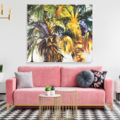 Palmbomen kleurig indrukwekkend schilderend canvas afdruk (Insitu (Woonkamer))