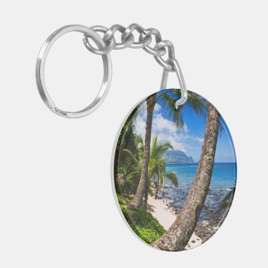 Palmbomen langs Hideaways Beach Sleutelhanger (Voorkant Links)