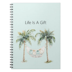 Palmbomen Leven is een Geschenk Aqua Crème Hangmat Notitieboek