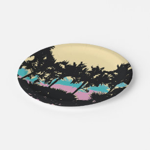 Palmbomen Matig Roze Abstract Blauw Papieren Bordje