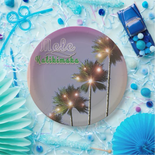 palmbomen met lampjes papieren bordje (Feest)