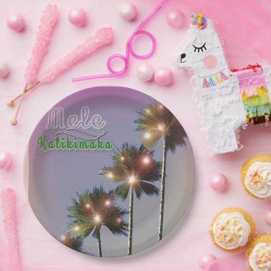 palmbomen met lampjes papieren bordje (Feest)