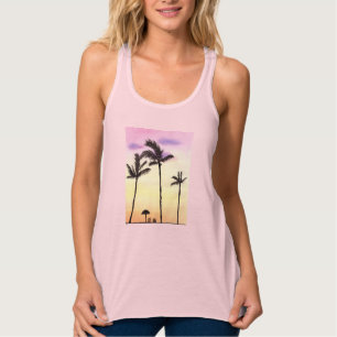 Palmbomen met mooie zonnestralen Waterverf kunst Tanktop