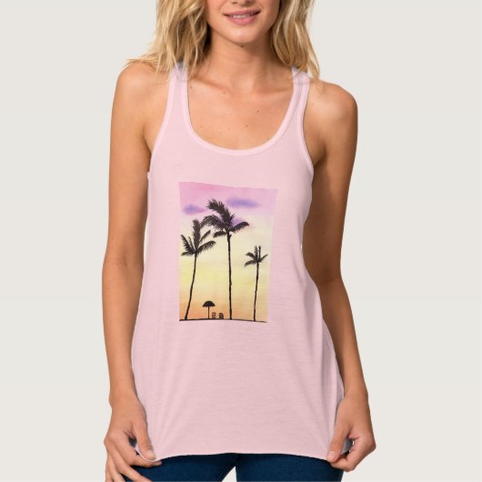 Palmbomen met mooie zonnestralen Waterverf kunst Tanktop (Voorkant)