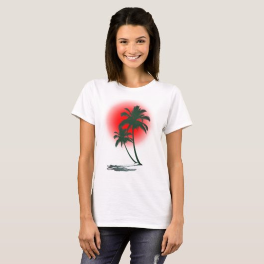 Palmbomen met Rode Zon T-shirt (Voorkant volledig)