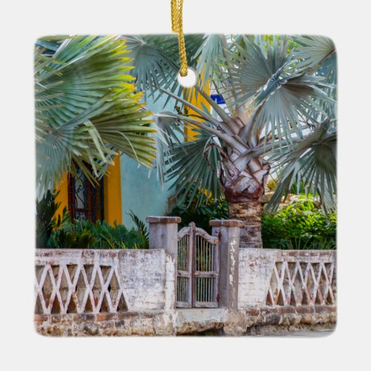 Palmbomen met rustieke poort | Keramisch Mexico Keramisch Ornament (Voorkant)